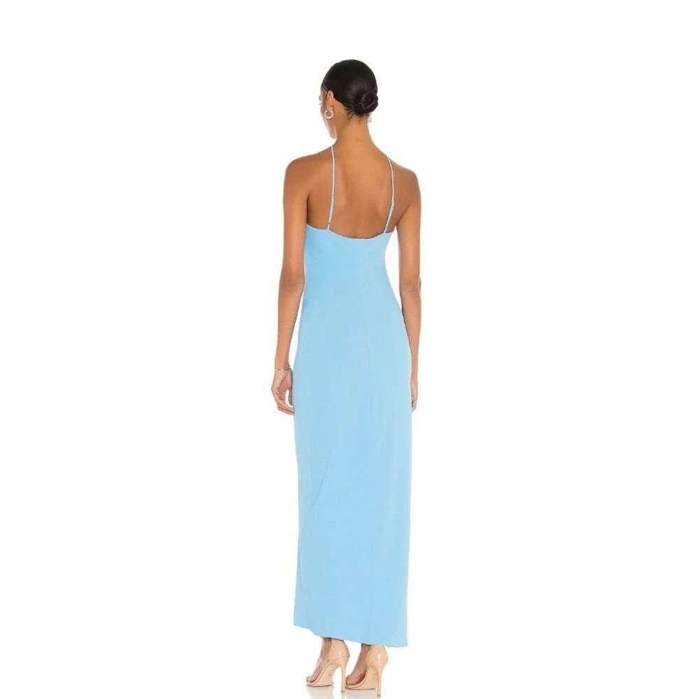 D1 Amanda Uprichard Blue Halter Maxi Dress Low Back Formal Gown Medium - Picture 11 of 11